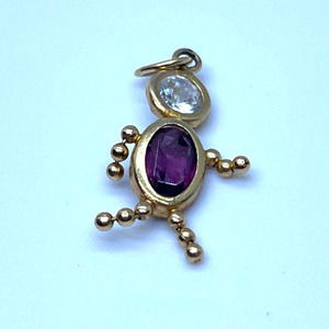 10K Gold Child Figure Birthstone Pendant  February (Amethyst)